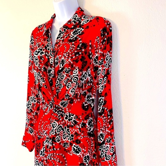 Free People Tough Love Red Poppy Floral Shirt Dress Size 6 - Picture 3 of 9